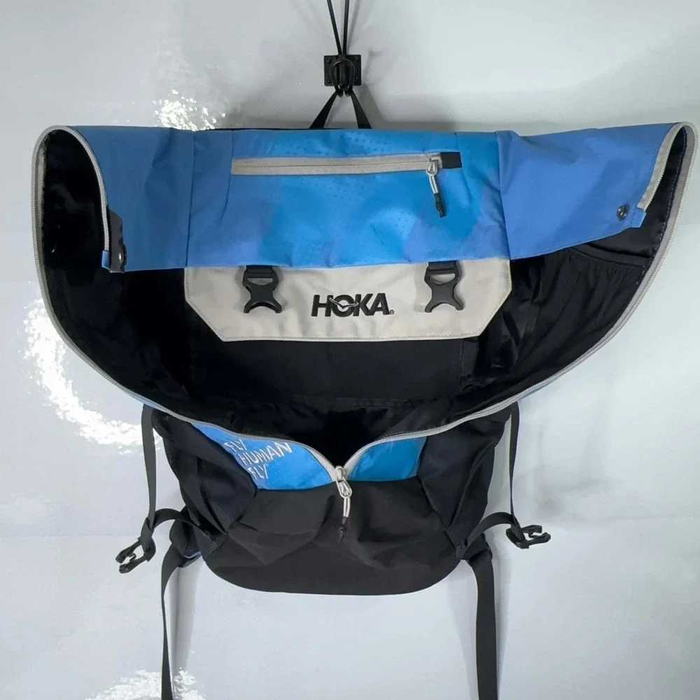 HOKA Fly Human Fly Roll Top Backpack Blue Black Running Hiking Travel Bag 20L
